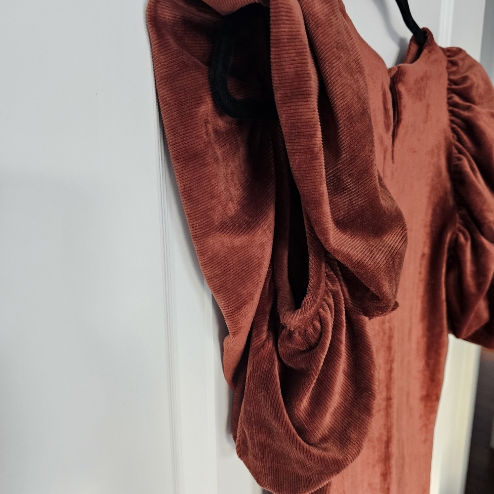THML Ribbed Velvet Capped Flutter Sleeve Top In Rust Size Small - Picture 5 of 9